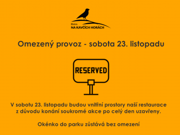 Omezený provoz - sobota 23. listopadu