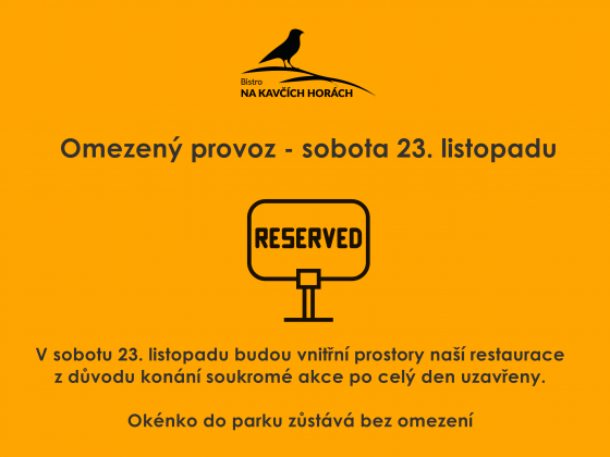 Omezený provoz - sobota 23. listopadu